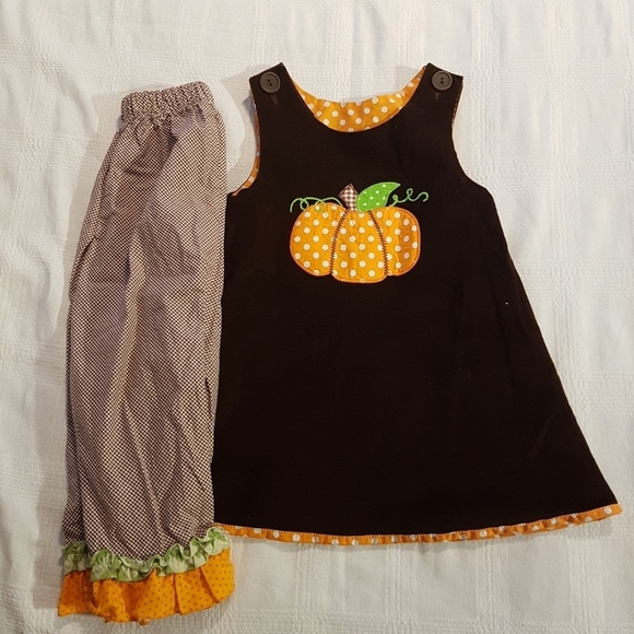 Kelly's Kids corduroy reversible jumper Halloween & Thanksgiving & pull on pants - Picture 1 of 5
